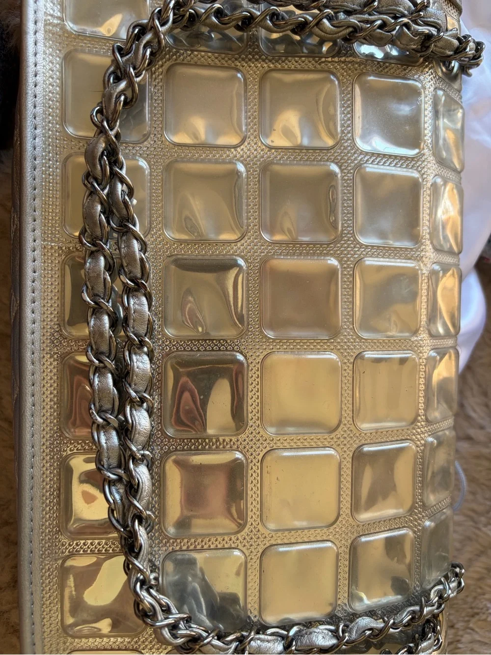 Chanel PVC with calfskin Ice Cube Flap bag medium in Silver 2008